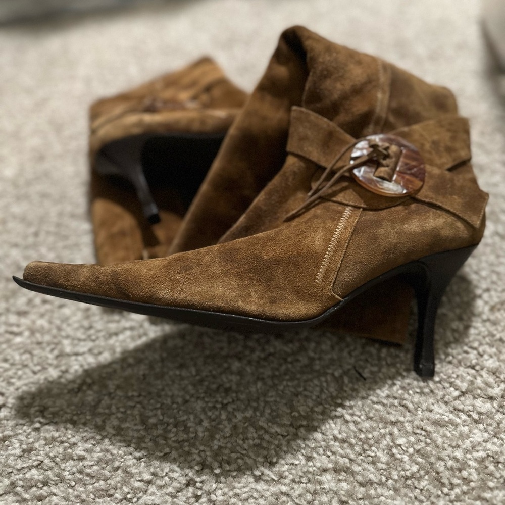 European Brown Suede Heeled Boots